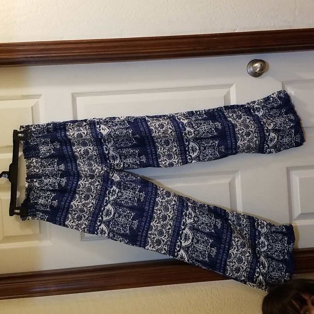 Blue Boho Wide Leg Stretch Waist Pants Size Large - Picture 3 of 5